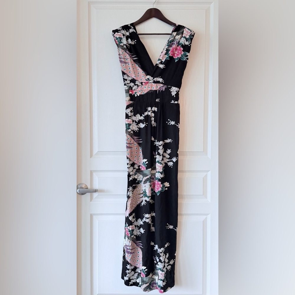 Ruby Rocks Black Maxi Dress with Pink and Green Floral Design